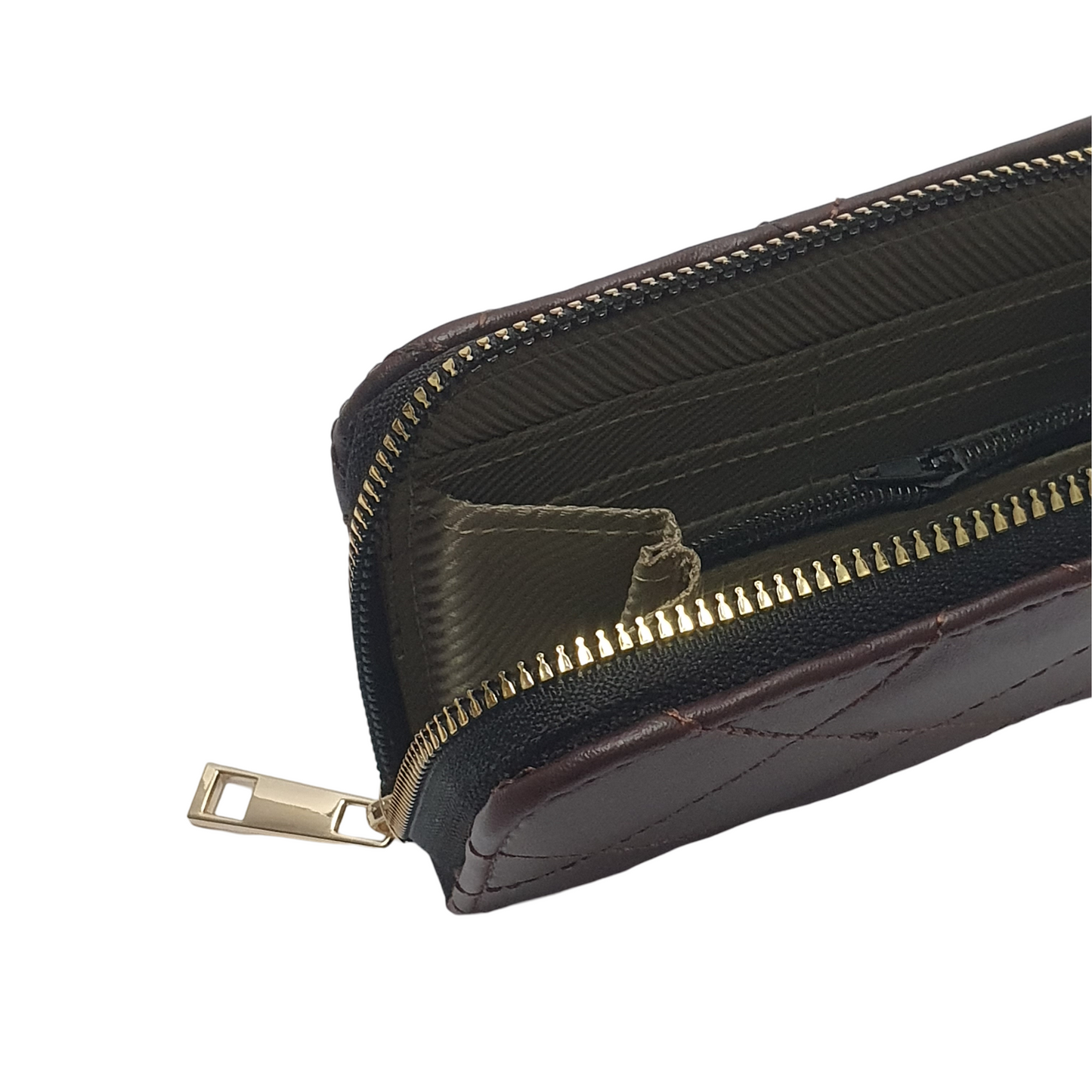 Dark Brown Quilted Compact Zipper Wallet