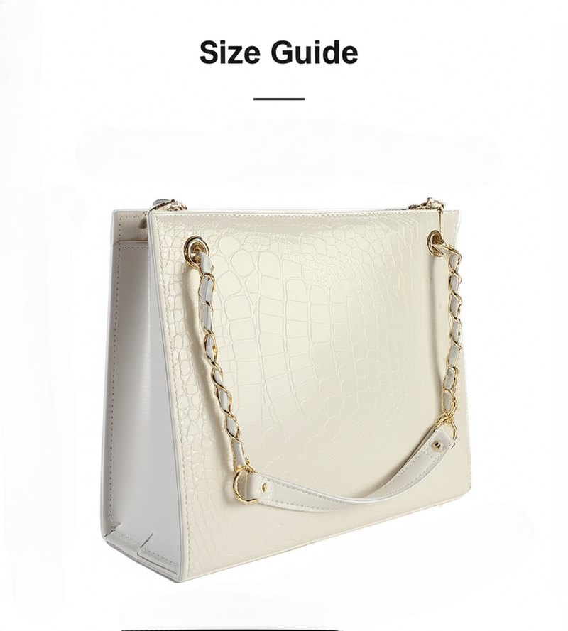 Size chart for White Croc-Textured Box Handbag