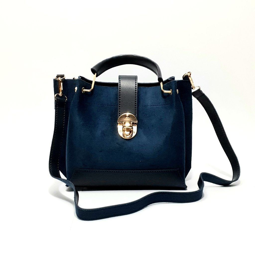 Navy Blue Suede Handbag