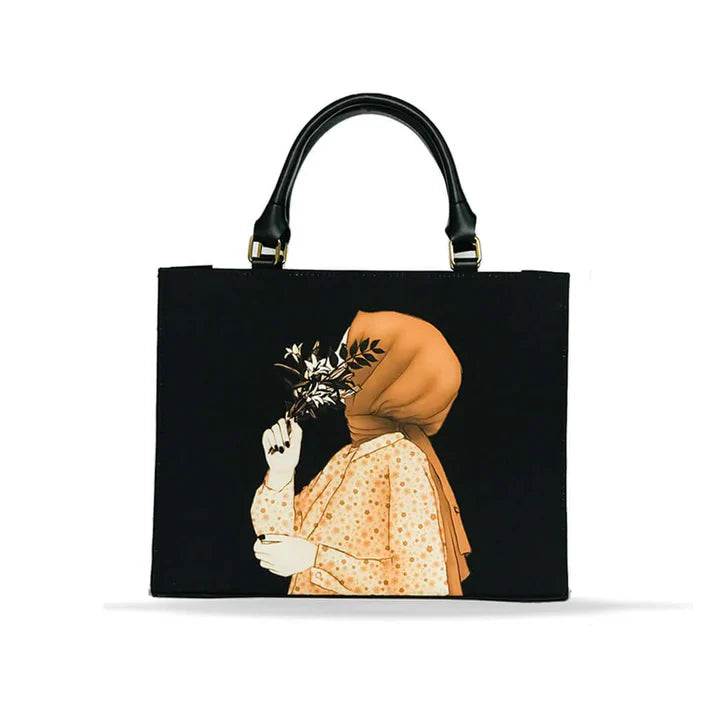 Hijabi Girl Art Tote Black White BG