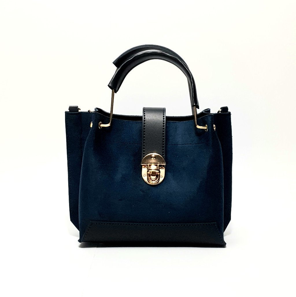 Navy Blue Suede Handbag