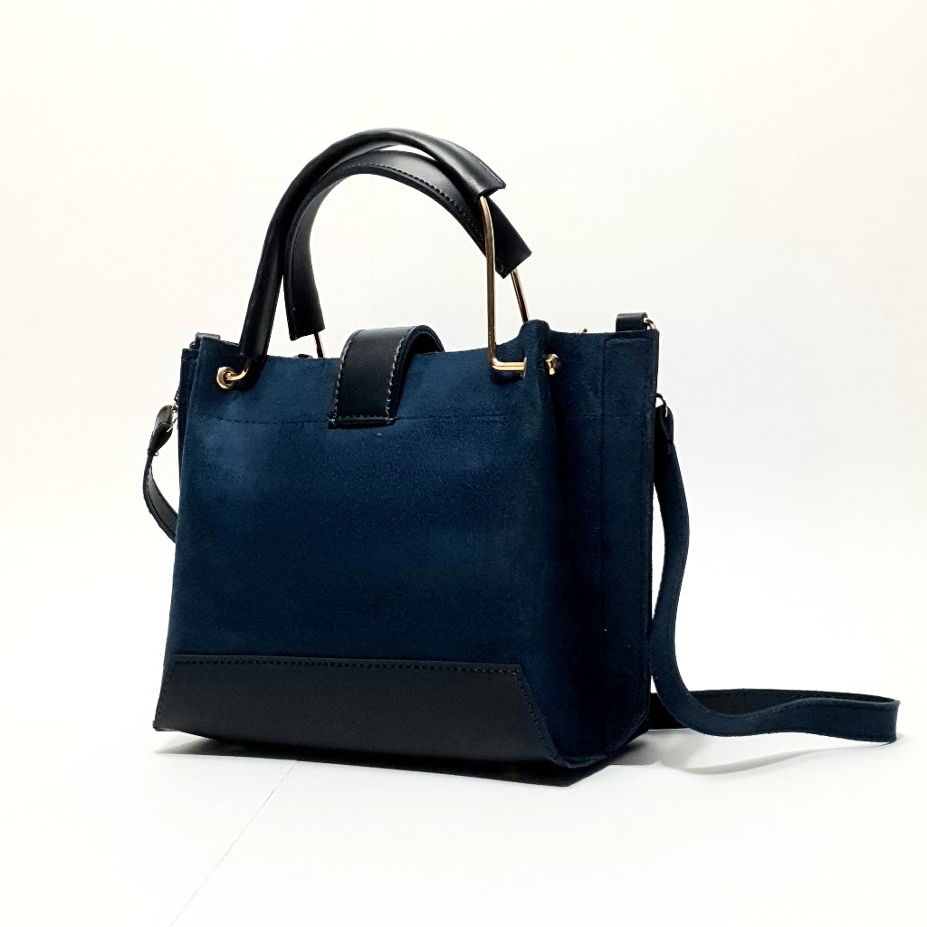 Suede Handbag Navy Blue 