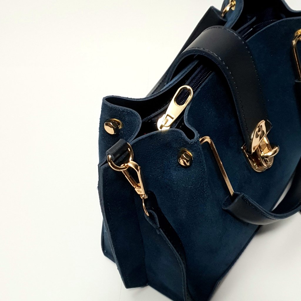 Suede Handbag Navy Blue 