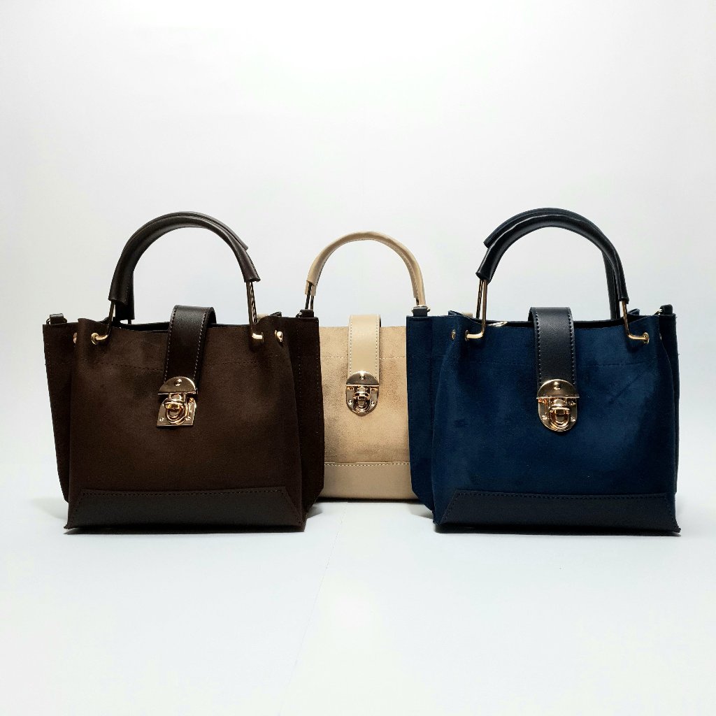 Suede Handbag _ All variants - Navy, brown, Beige