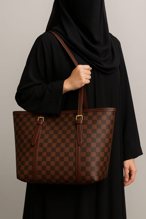 Checkered Tote Bag – Large Capacity Shoulder Handbag for Women