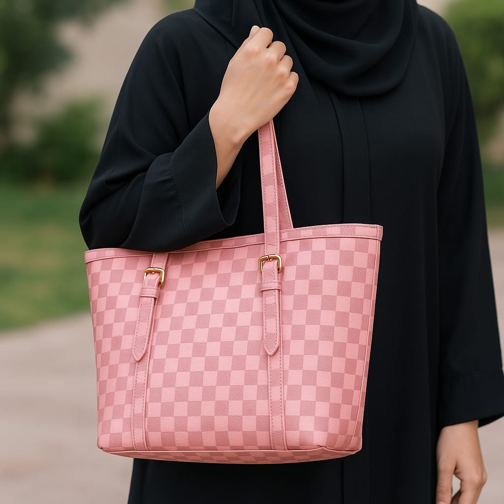 Checkered Tote Bag – Large Capacity Shoulder Handbag for Women