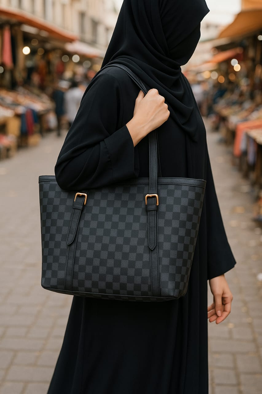Checkered Tote Bag – Large Capacity Shoulder Handbag for Women